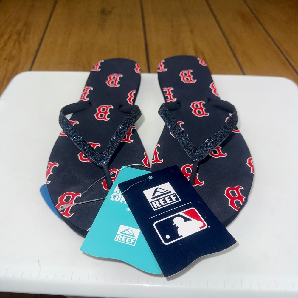 Reef Stargazer X MLB Boston Red Sox Flip Flops Navy Glitter Sandals Womens 9